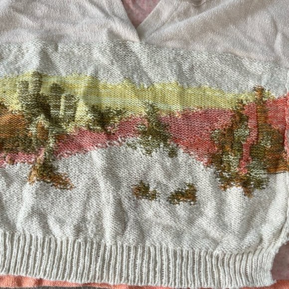 Pilcro Anthropologie Intarsia Sweater Tee Desert Cactus Scenery Knit Print Boho - Picture 4 of 9